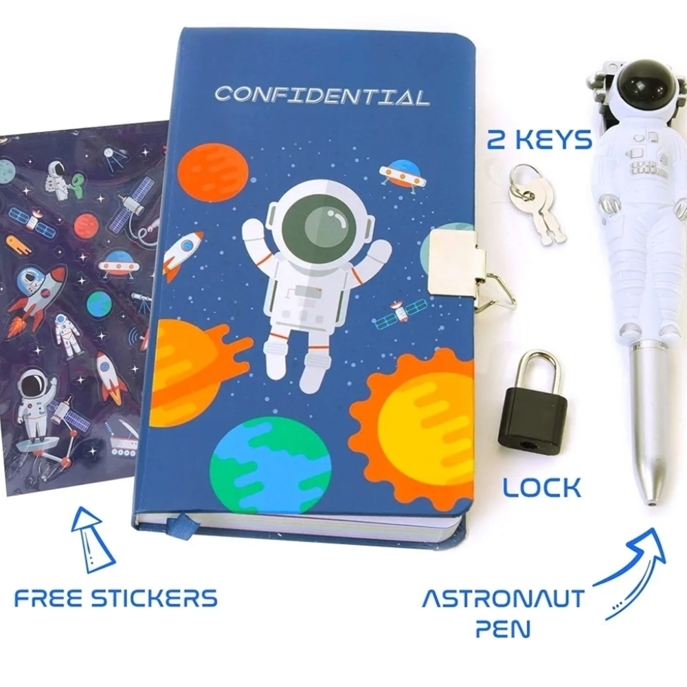 Astronaut-Themed Journal Set W Lock Key Pen - NWT